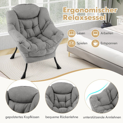 Recliner Chair with Armrests, Side Pocket, Footrest - Grey