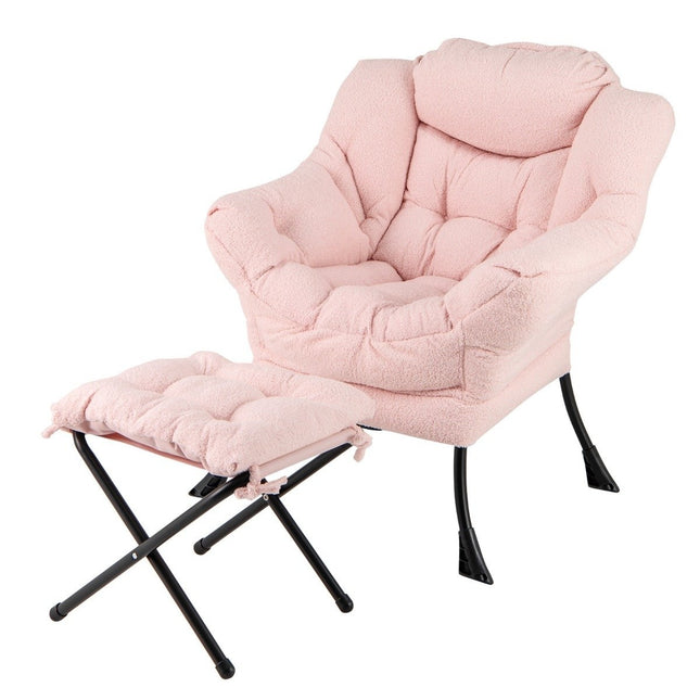 Recliner Chair with Armrests, Side Pocket, Ottoman – Pink