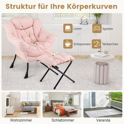 Recliner Chair with Armrests, Side Pocket, Ottoman – Pink