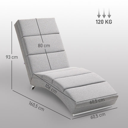 Recliner Chair with Backrest, Steel Legs, Thick Padding, Light Grey