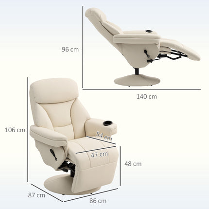 Recliner Chair with Cup Holder and Side Pocket, Cream PU Leather