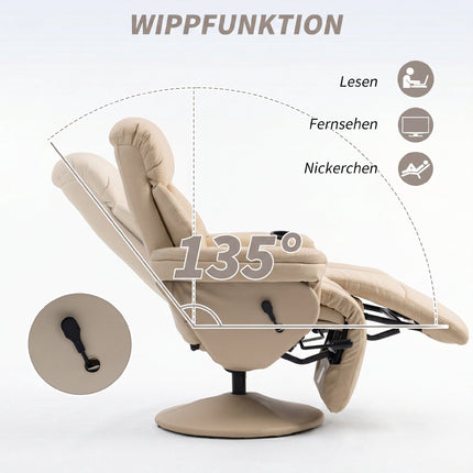 Recliner Chair with Cup Holder and Side Pocket, Cream PU Leather