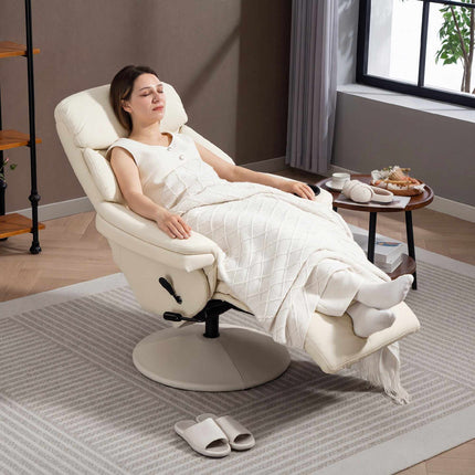 Recliner Chair with Cup Holder and Side Pocket, Cream PU Leather