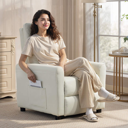 Recliner Chair with Footrest, Linen Fabric, Cream White