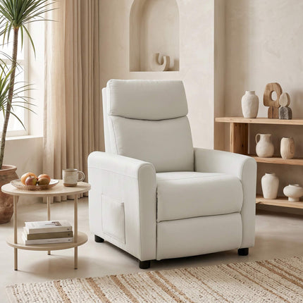 Recliner Chair with Footrest, Linen Fabric, Cream White