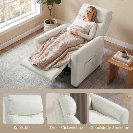 Recliner Chair with Footrest, Linen Fabric, Cream White