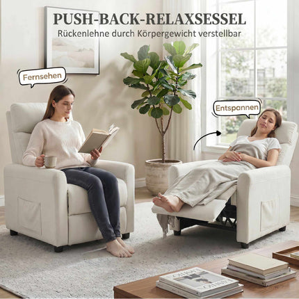Recliner Chair with Footrest, Linen Fabric, Cream White