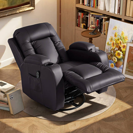 Recliner Chair with Massage, Heat & Swivel, Dark Brown