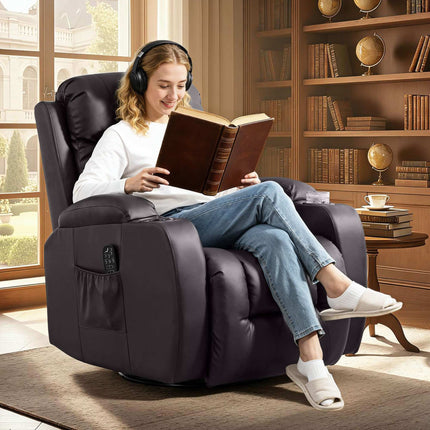 Recliner Chair with Massage, Heat & Swivel, Dark Brown