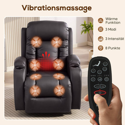 Recliner Chair with Massage, Heat & Swivel, Dark Brown