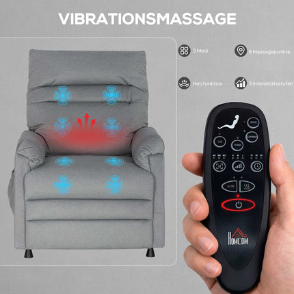 Recliner Chair with Massage, Heat, USB Port, Grey Velvet