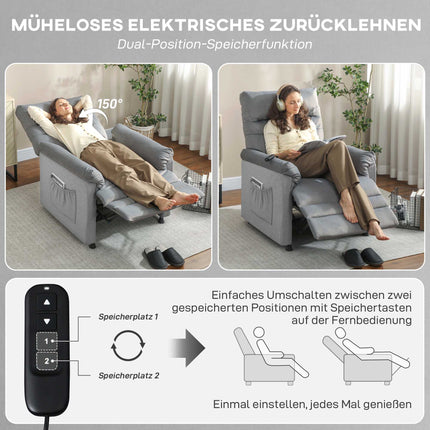 Recliner Chair with Massage, Heat, USB Port, Grey Velvet