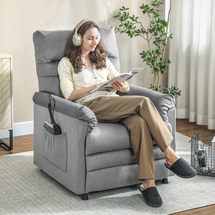Recliner Chair with Massage, Heat, USB Port, Grey Velvet