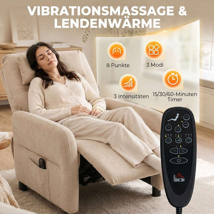 Recliner Chair with Massage, Heat, and Footrest – Beige