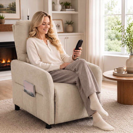 Recliner Chair with Massage, Heat, and Footrest – Beige
