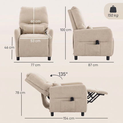 Recliner Chair with Massage, Heat, and Footrest – Beige