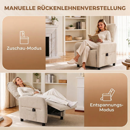 Recliner Chair with Massage, Heat, and Footrest – Beige