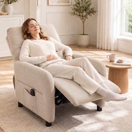 Recliner Chair with Massage, Heat, and Footrest – Beige