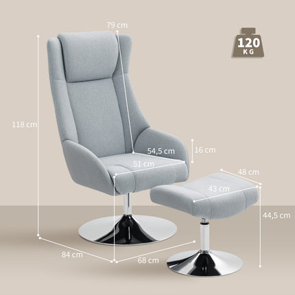 Recliner Chair with Ottoman, Armrests, Gray