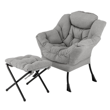 Recliner Chair with Ottoman, Armrests, Side Pocket – Gray