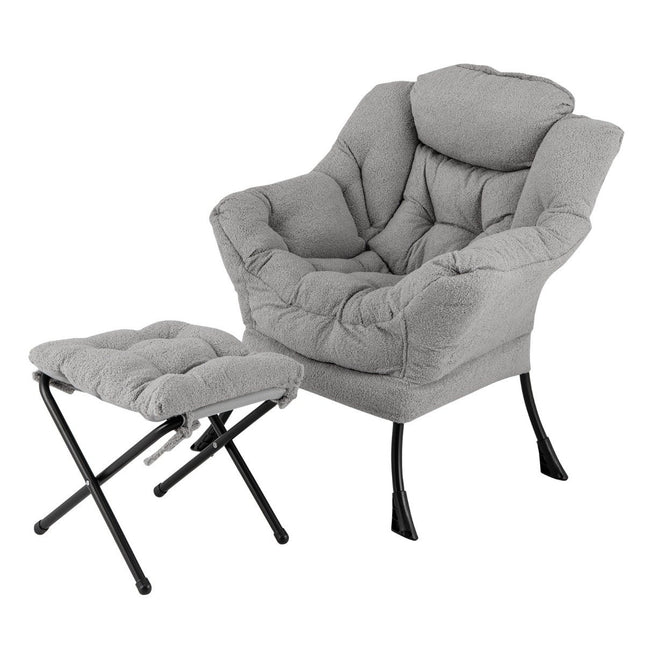 Recliner Chair with Ottoman, Armrests, Side Pocket – Gray