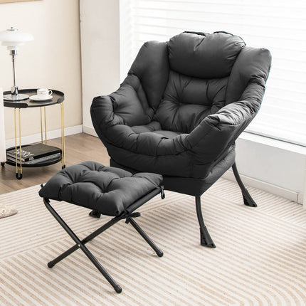 Recliner Chair with Ottoman, Armrests, Side Pocket – Gray