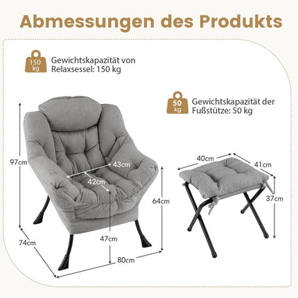 Recliner Chair with Ottoman, Armrests, Side Pocket – Gray