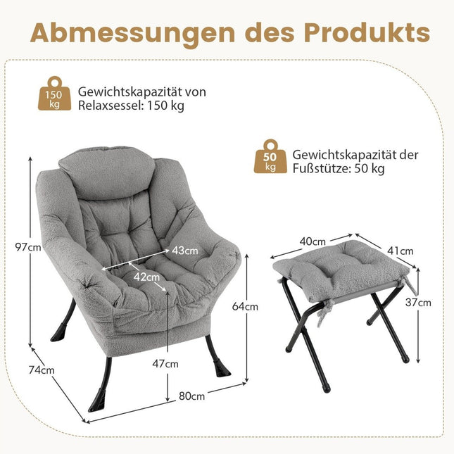 Recliner Chair with Ottoman, Armrests, Side Pocket – Gray