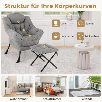 Recliner Chair with Ottoman, Armrests, Side Pocket – Gray