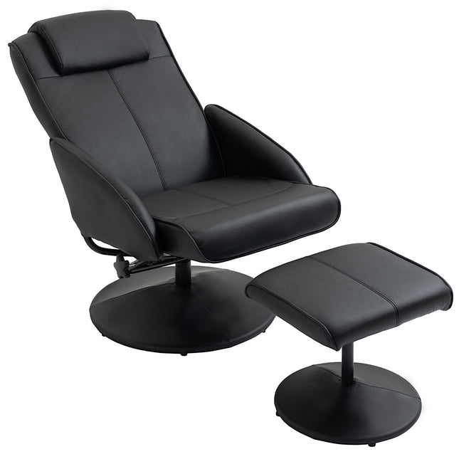 Relaxfauteuil met voetenbank, kunstleer, zwart, verstelbaar
