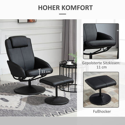 Recliner Chair with Ottoman, Faux Leather, Black, Adjustable