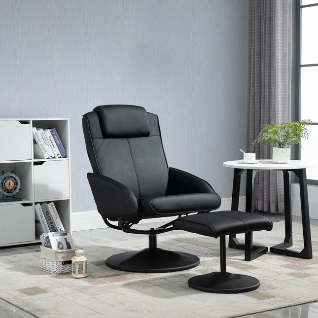 Relaxfauteuil met voetenbank, kunstleer, zwart, verstelbaar