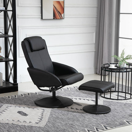 Recliner Chair with Ottoman, Faux Leather, Black, Adjustable