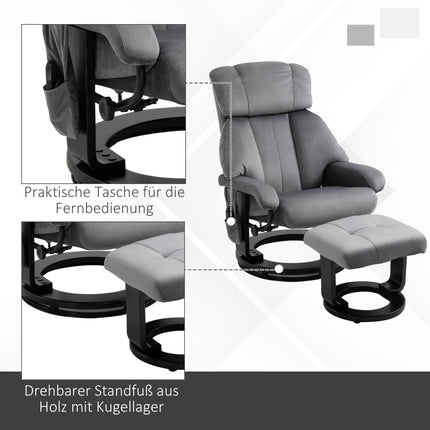 Recliner Chair with Ottoman, Swivel Massage Chair, Grey Velvet