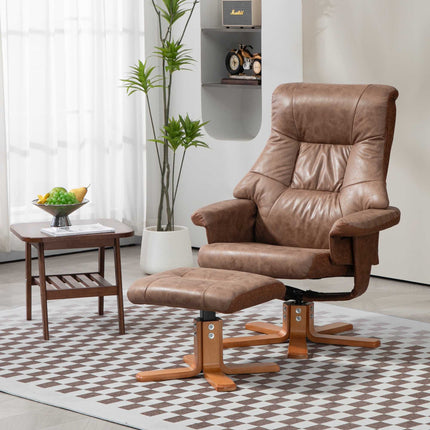 Recliner Chair with Ottoman, Swivel, Reclines 135, Brown