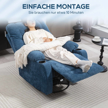 Recliner Chair with Swivel and Rocking Function, Dark Blue