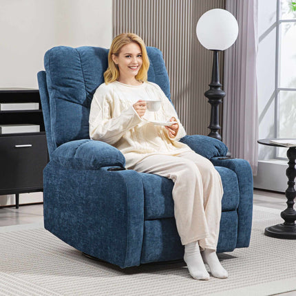 Recliner Chair with Swivel and Rocking Function, Dark Blue