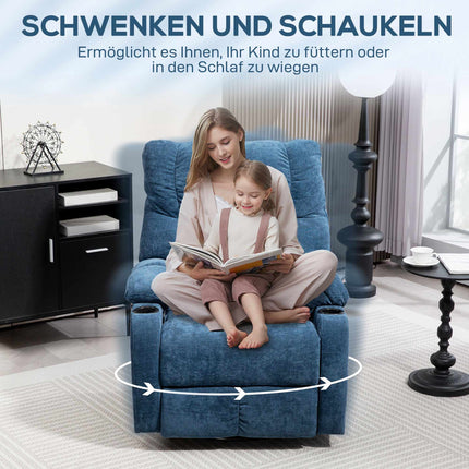 Recliner Chair with Swivel and Rocking Function, Dark Blue