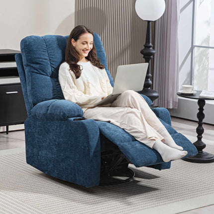 Recliner Chair with Swivel and Rocking Function, Dark Blue