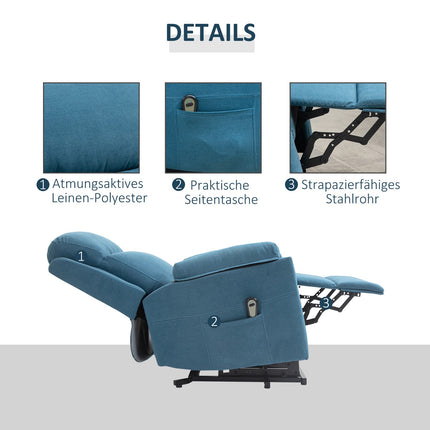 Electric recliner for seniors - Linen, blue, 83x89x102cm