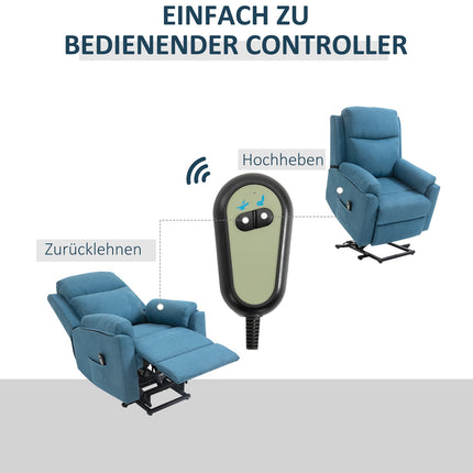 Electric recliner for seniors - Linen, blue, 83x89x102cm