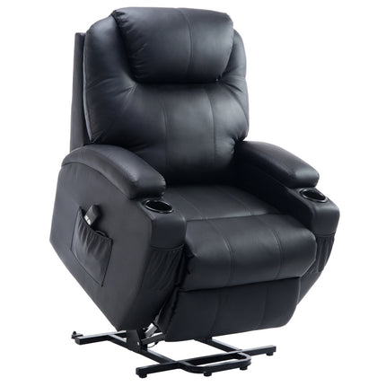 Lounger with standing aid, black artificial leather, adjustable