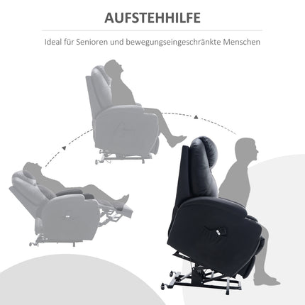Lounger with standing aid, black artificial leather, adjustable