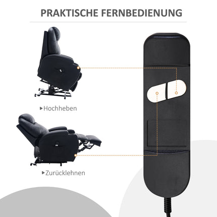 Lounger with standing aid, black artificial leather, adjustable