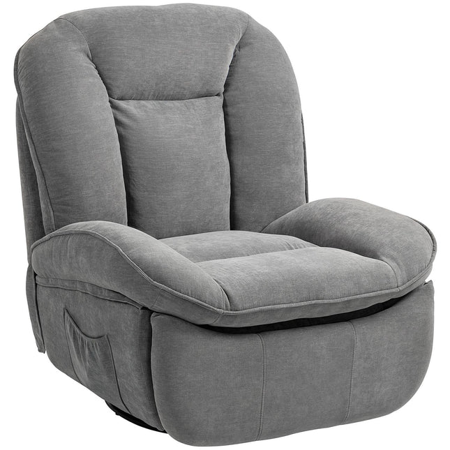 Relaxfauteuil, tv-stoel met relaxfunctie, schommelfunctie, draaibare tv-stoel met voetenbankje, grijs
