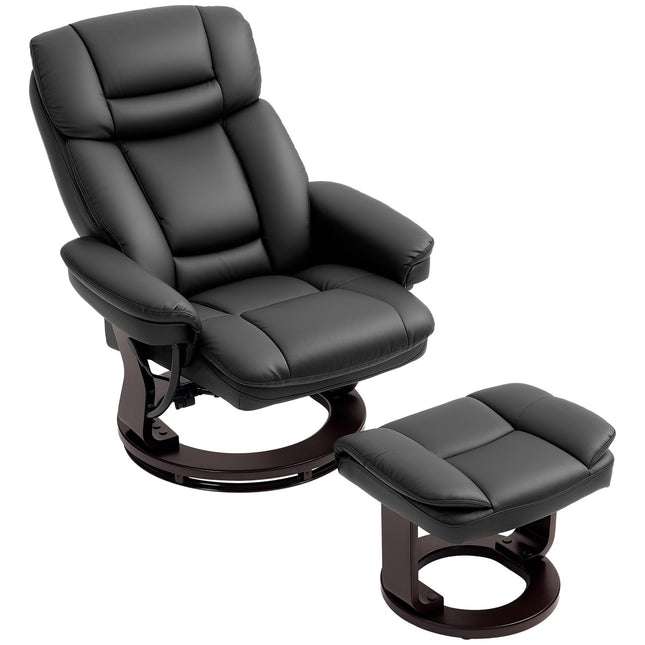 Recliner Chair with Ottoman, Faux Leather, Black, Adjustable