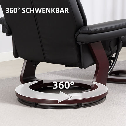 Recliner Chair with Ottoman, Faux Leather, Black, Adjustable