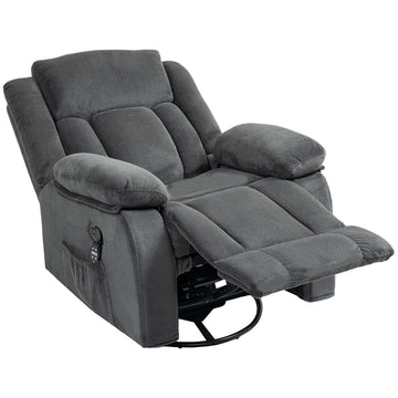 Recliner with Massage, Heat, Swivel, Rocking – Grey Velvet