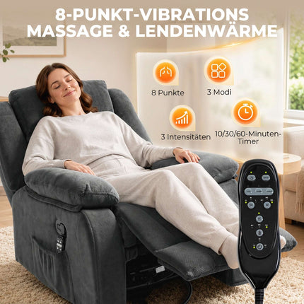 Recliner with Massage, Heat, Swivel, Rocking – Grey Velvet