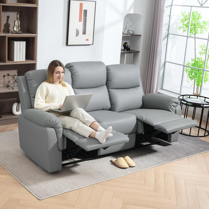 Reclining 3-Seater Sofa, Faux Leather, Dark Grey